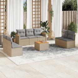 Salon de avec coussins 8pcs m&eacute;lange beige r&eacute;sine tress&eacute;e