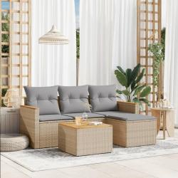 Salon de avec coussins 5pcs m&eacute;lange beige r&eacute;sine tress&eacute;e