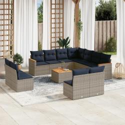 Ensemble de canap&eacute; de 12 pcs avec coussins gris r&eacute;sine tress&eacute;e