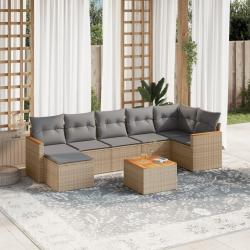 Salon de avec coussins 8pcs m&eacute;lange beige r&eacute;sine tress&eacute;e