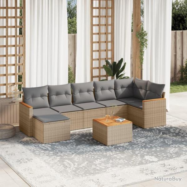Salon de avec coussins 8pcs m�lange beige r�sine tress�e