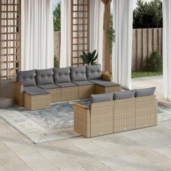Salon de et coussins 10 pcs m&eacute;lange beige r&eacute;sine tress&eacute;e