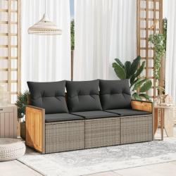 Salon de avec coussins 3 pcs gris r&eacute;sine tress&eacute;e
