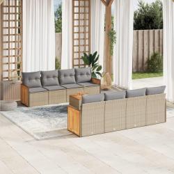 Salon de avec coussins 9 pcs beige r&eacute;sine tress&eacute;e