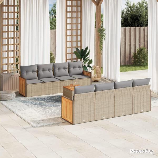 Salon de avec coussins 9 pcs beige r�sine tress�e