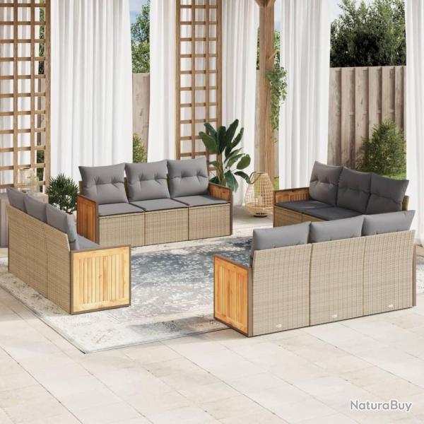 Salon de avec coussins 12 pcs beige r�sine tress�e