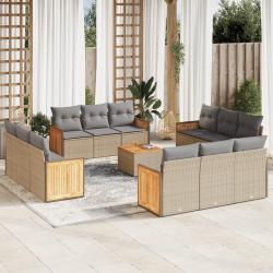 Salon de avec coussins 13 pcs beige r&eacute;sine tress&eacute;e