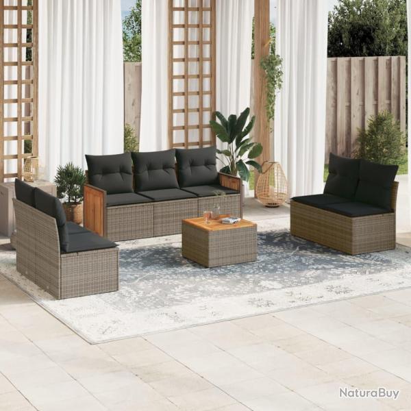 Salon de 8 pcs avec coussins gris r�sine tress�e