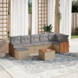 Salon de avec coussins 8 pcs beige r&eacute;sine tress&eacute;e