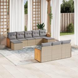 Salon de avec coussins 10 pcs beige r&eacute;sine tress&eacute;e
