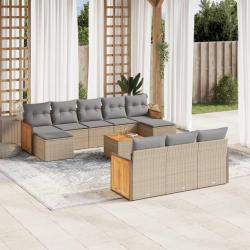 Salon de 11 pcs avec coussins beige r&eacute;sine tress&eacute;e