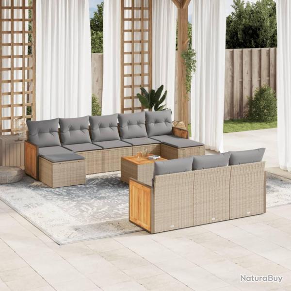Salon de 11 pcs avec coussins beige r�sine tress�e