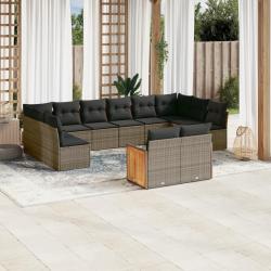 Salon de avec coussins 12 pcs gris r&eacute;sine tress&eacute;e