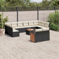 Salon de avec coussins 13 pcs noir r&eacute;sine tress&eacute;e