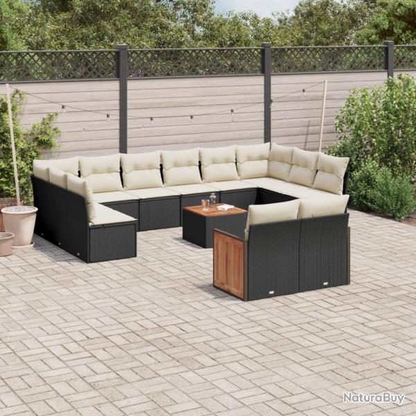 Salon de avec coussins 13 pcs noir r�sine tress�e
