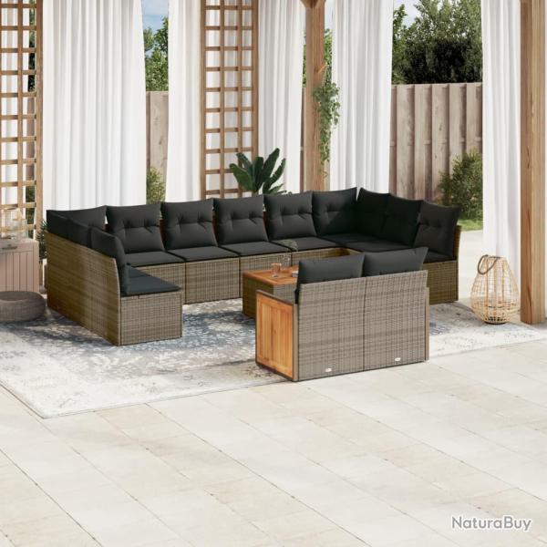 Salon de avec coussins 13 pcs gris r�sine tress�e