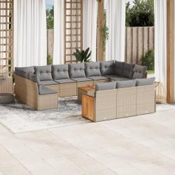 Salon de avec coussins 14 pcs beige r&eacute;sine tress&eacute;e