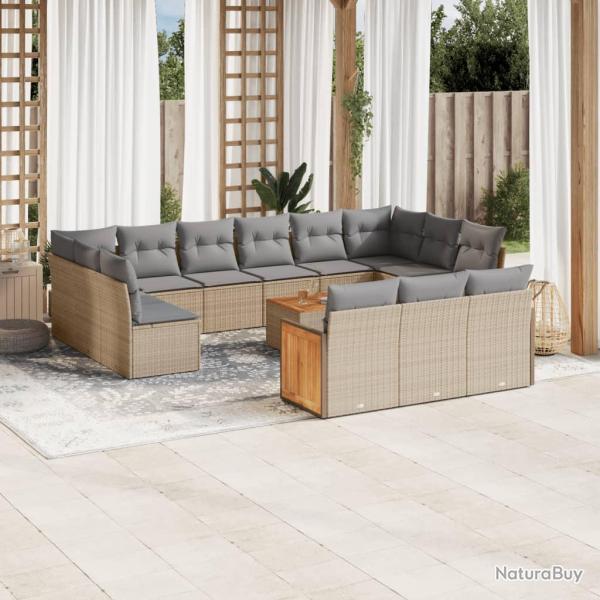 Salon de avec coussins 14 pcs beige r�sine tress�e