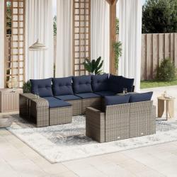 Ensemble de canap&eacute; de 10 pcs avec coussins gris r&eacute;sine tress&eacute;e