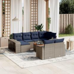 Ensemble de canap&eacute; de 11 pcs avec coussins gris r&eacute;sine tress&eacute;e