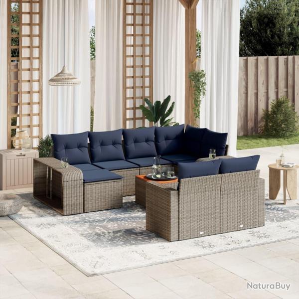 Ensemble de canap� de 11 pcs avec coussins gris r�sine tress�e