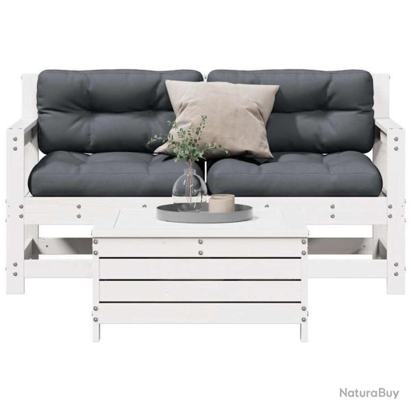 Salon de 3 pcs avec coussins blanc bois de pin massif