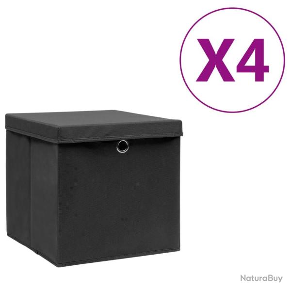 Bo�tes de rangement avec couvercles 4 pcs 28x28x28 cm Noir