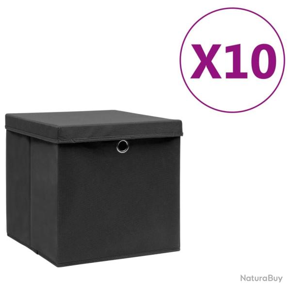 Bo�tes de rangement avec couvercles 10 pcs 28x28x28 cm Noir