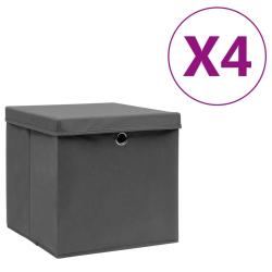 Bo&icirc;tes de rangement avec couvercles 4 pcs 28x28x28 cm Gris