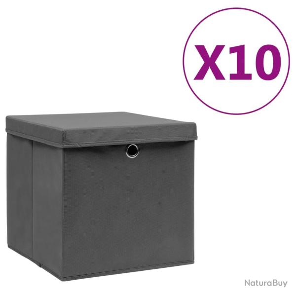 Bo�tes de rangement avec couvercles 10 pcs 28x28x28 cm Gris