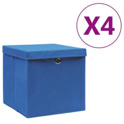 Bo&icirc;tes de rangement avec couvercles 4 pcs 28x28x28 cm Bleu