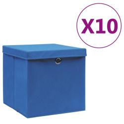 Bo&icirc;tes de rangement avec couvercles 10 pcs 28x28x28 cm Bleu