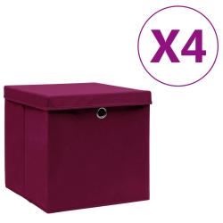Bo&icirc;tes de rangement avec couvercles 4pcs 28x28x28cm Rouge fonc&eacute;
