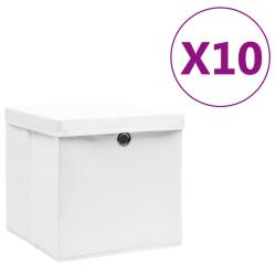Bo&icirc;tes de rangement avec couvercles 10 pcs 28x28x28 cm Blanc
