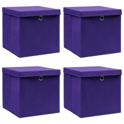 Bo&icirc;tes de rangement avec couvercles 4 pcs 28x28x28 cm Violet