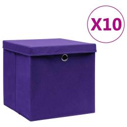 Bo&icirc;tes de rangement avec couvercles 10 pcs 28x28x28 cm Violet