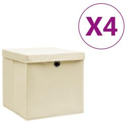 Bo&icirc;tes de rangement avec couvercles 4 pcs 28x28x28 cm Cr&egrave;me