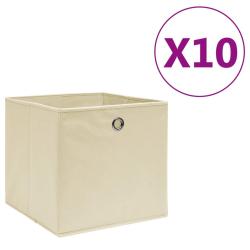 Bo&icirc;tes de rangement 10 pcs Tissu intiss&eacute; 28x28x28 cm Cr&egrave;me