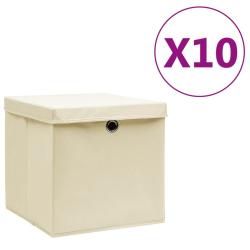 Bo&icirc;tes de rangement avec couvercles 10 pcs 28x28x28 cm Cr&egrave;me