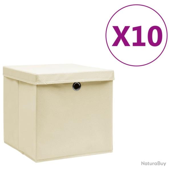 Bo�tes de rangement avec couvercles 10 pcs 28x28x28 cm Cr�me