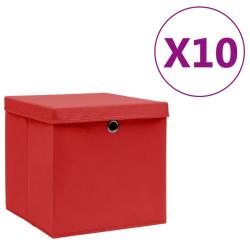 Bo&icirc;tes de rangement avec couvercles 10 pcs 28x28x28 cm Rouge