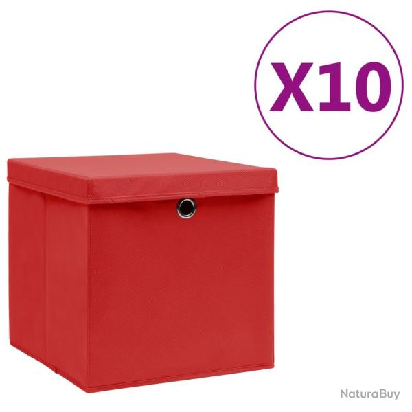 Bo�tes de rangement avec couvercles 10 pcs 28x28x28 cm Rouge