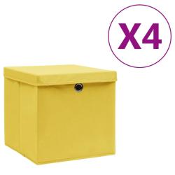 Bo&icirc;tes de rangement avec couvercles 4 pcs 28x28x28 cm Jaune