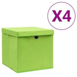 Bo&icirc;tes de rangement avec couvercles 4 pcs 28x28x28 cm Vert