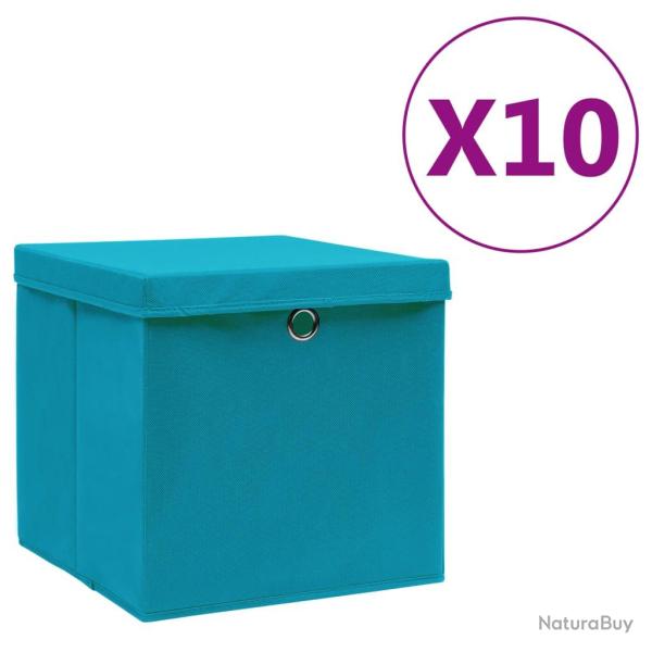 Bo�tes de rangement avec couvercles 10pcs 28x28x28cm Bleu azur�