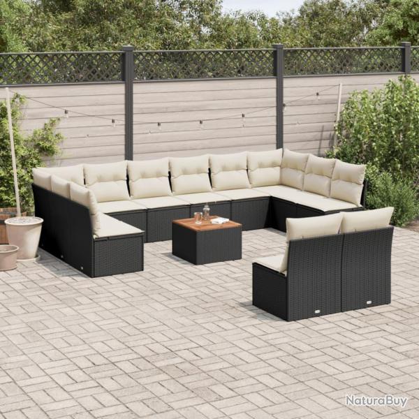 Salon de avec coussins 13 pcs noir r�sine tress�e