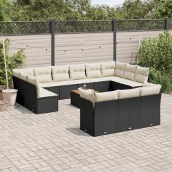 Salon de avec coussins 14 pcs noir r&eacute;sine tress&eacute;e