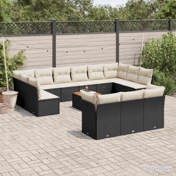 Salon de avec coussins 14 pcs noir r�sine tress�e