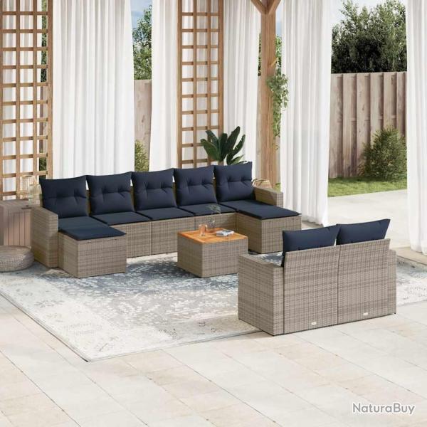 Ensemble de canap�s, 10 pi�ces, avec coussins gris, en r�sine tress�e, pour le jardin