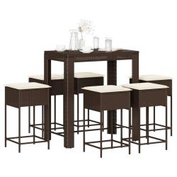 Ensemble de bar de avec coussins 7 pcs marron poly rotin